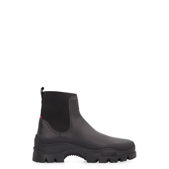 Men's Black Leather Chelsea Boots with Embossed Logo and Tricolor Detail - Picture 1 of 4